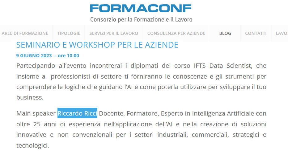 Riccardo Ricci relatore Formaconf